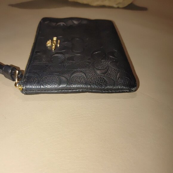 Coach Wallet Raise Logo Black Carriage Gold Hardware Leather Wristlet Clutch - Picture 8 of 11